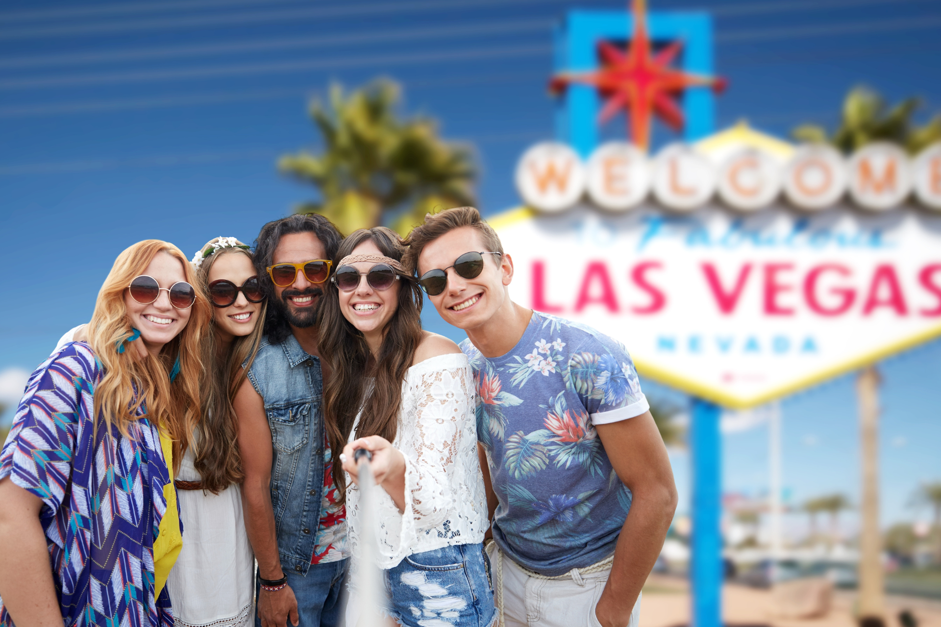 A group of tourist pose for a photo in Las Vegas