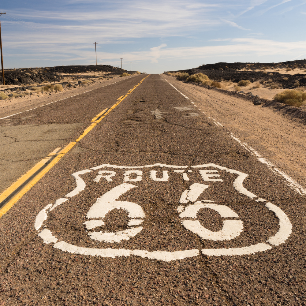 A Route 55 logo on the road in the USA