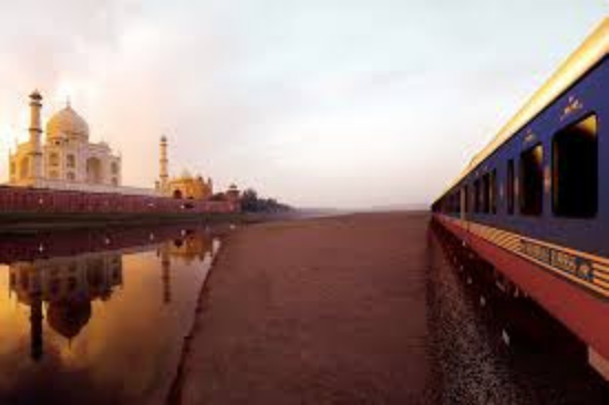 A side view of the luxury Maharajas Express